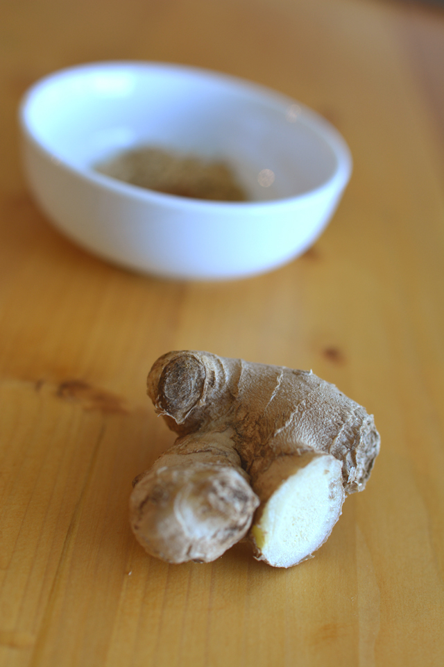 An image of a head of ginger resting next to a bowl as an example of a photo taken from an odd looking focal length.