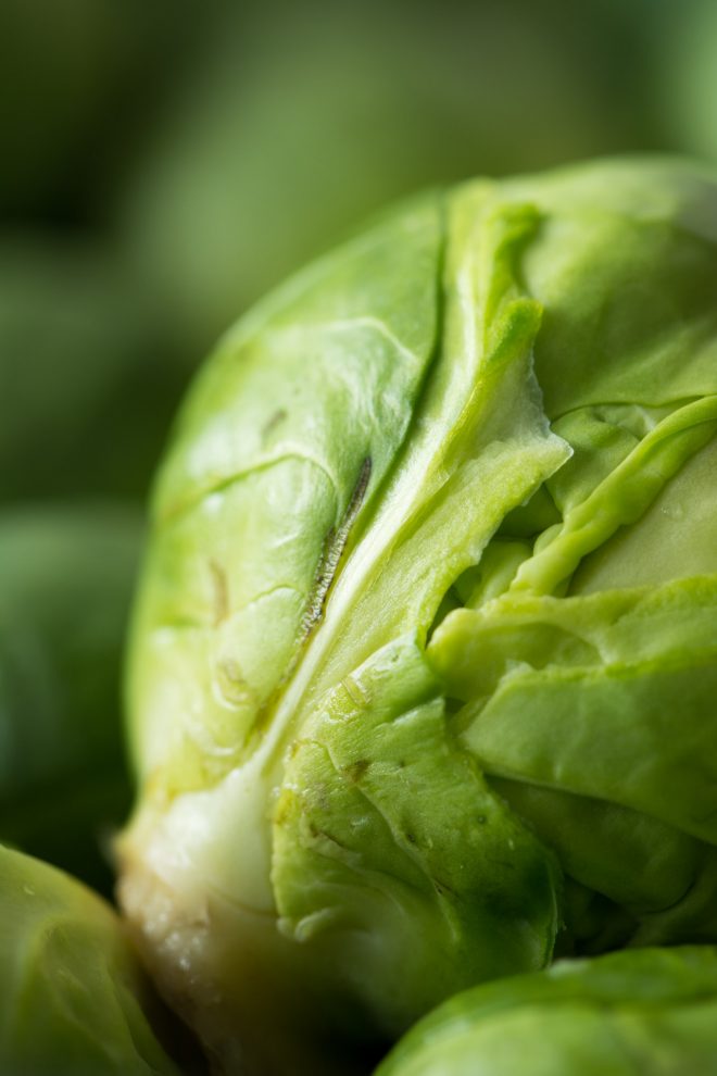 A close up image of a brussel sprout