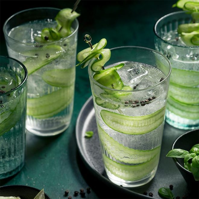 Image of glasses of water with cucumber in them