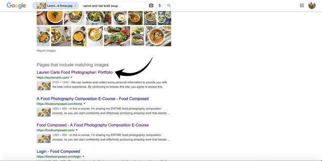 Google Reverse Image Search of Carrot and Ginger Soup