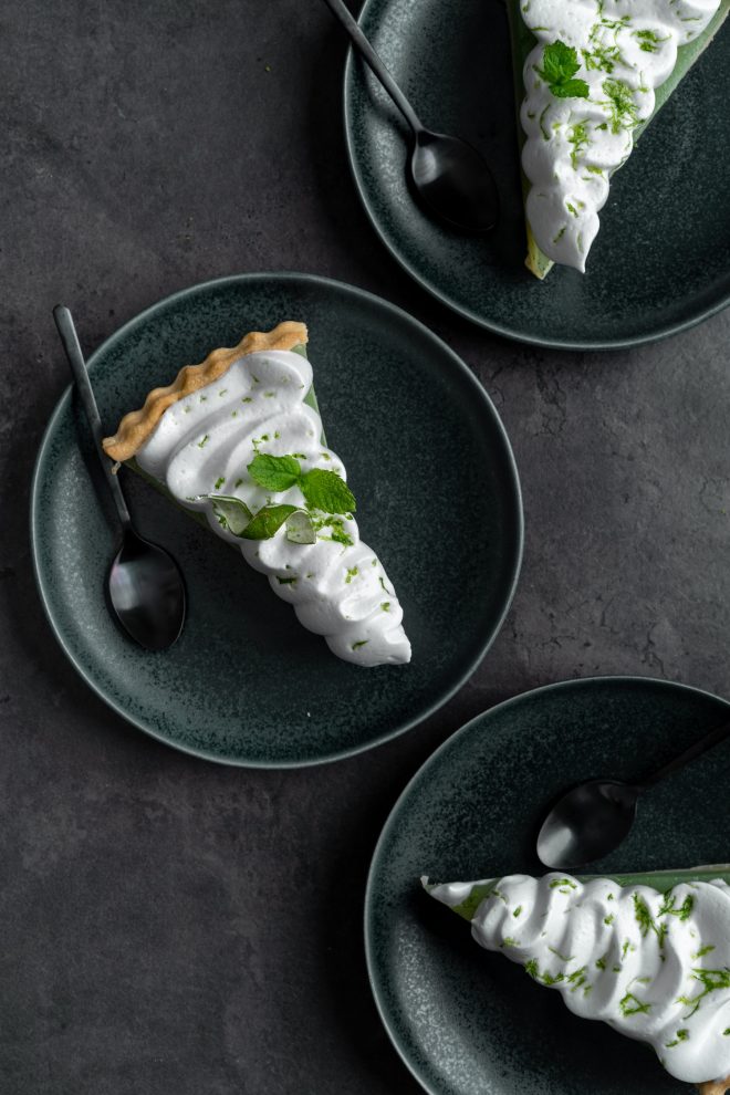 Three slices of lime pie, photograph by Lauren Caris Short of Food Photography Academy