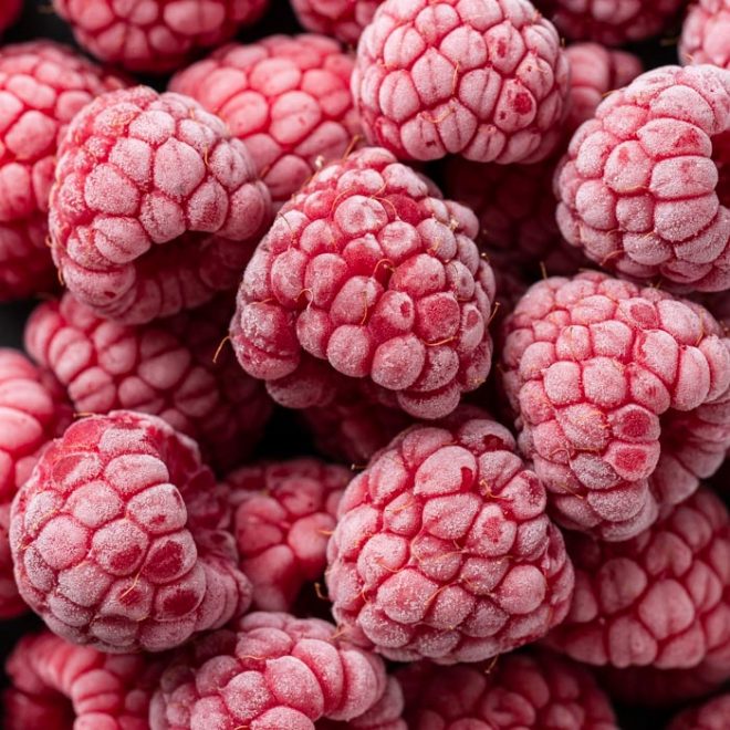 frosted raspberries pilled on top of each other