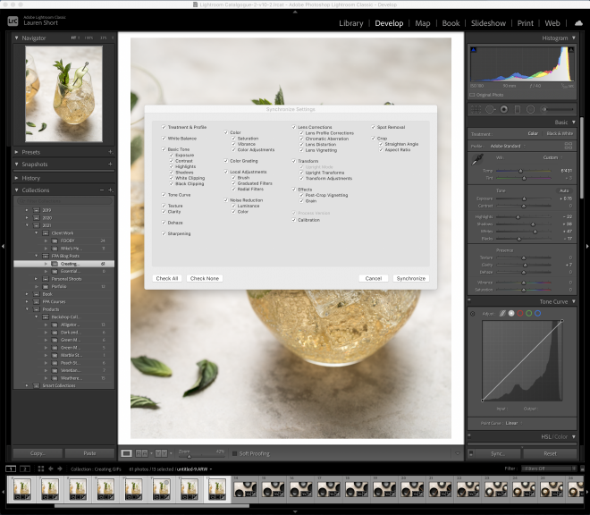 Synchronising changes in Lightroom