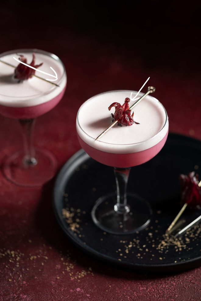 Hibiscus Cocktail with Cocktail Sticks creating leading lines